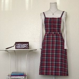 ModCloth Red Plaid Overall Dress